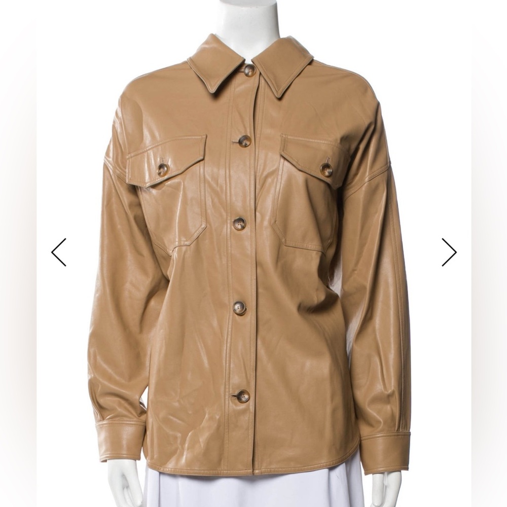 A.L.C. Camel Faux Leather Button-Up Shirt